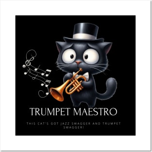 Funny Cat Playing Trumpet Posters and Art